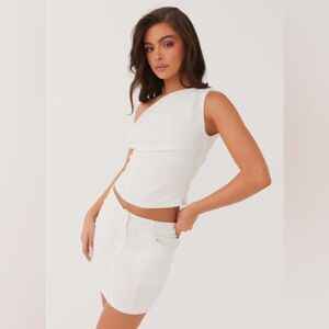 WILLI SMITH 12 A-Line Linen White Fully Lined Casual Mini Skirt